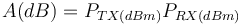  A (dB) = P_{TX(dBm)} – P_{RX(dBm)} 