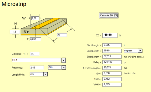 Interface d'AppCAD pour calcul d'impédance