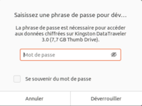 Demande de mot de passe pour accéder à la clé chiffrée