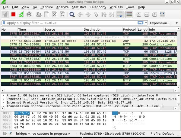 Espionnage des trames via wireshark